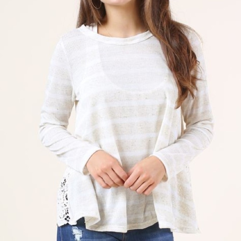 Altar’d State Western Sands Stripe Lace Tunic Top
